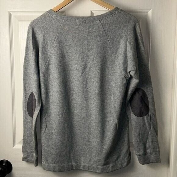 J.Crew Gray Pullover Quilted Suede Elbow Patch Preppy Crewneck Sweatshirt Small - Picture 5 of 8